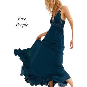 Free People Blue Adella Lace Maxi Dress NWT Size S